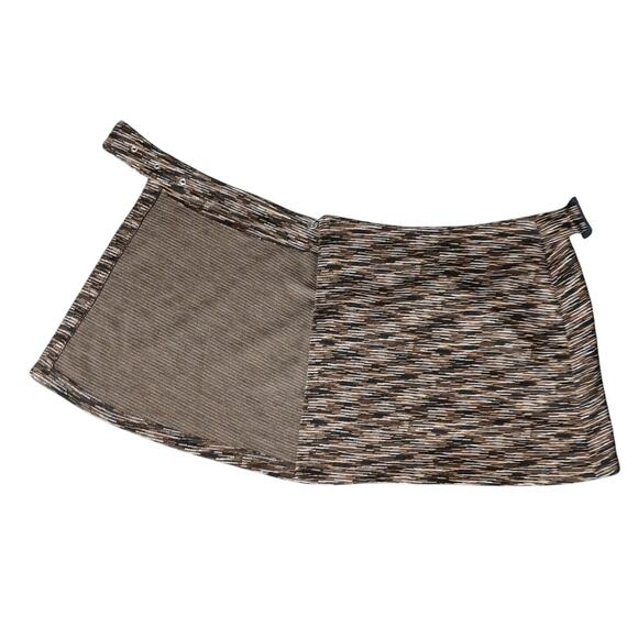 Express Tricot Size 7/8 Brown Wrap Mini Skirt Horizontal Stripe Detail Mod Style - Picture 5 of 6